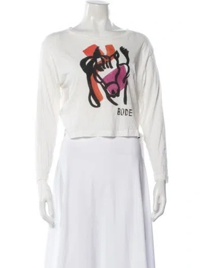 Pre-owned Bode Graphic Print Crew Neck T-shirt In White