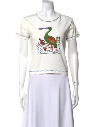 Pre-owned Bode Graphic Print Crew Neck T-shirt In White