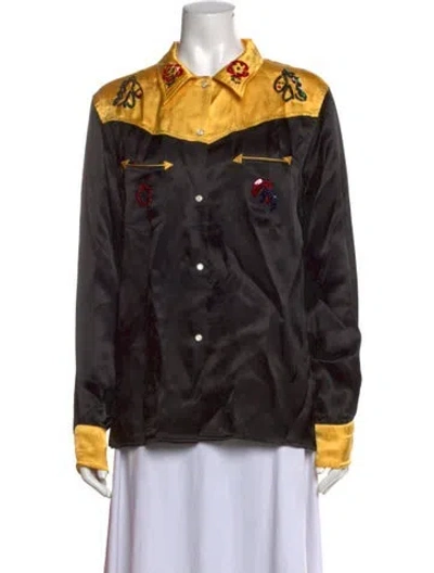 Pre-owned Bode Graphic Print Long Sleeve Button-up Top In Black