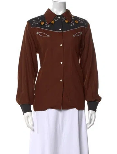 Pre-owned Bode Graphic Print Long Sleeve Button-up Top In Brown