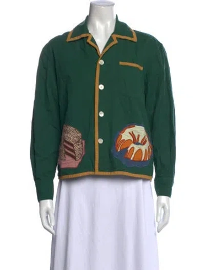 Pre-owned Bode Graphic Print Long Sleeve Button-up Top In Green