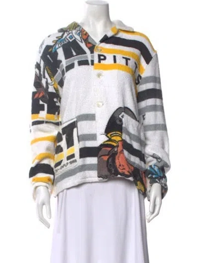Pre-owned Bode Graphic Print Long Sleeve Button-up Top In White