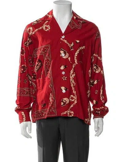 Pre-owned Bode Graphic Print Long Sleeve Dress Shirt In Red