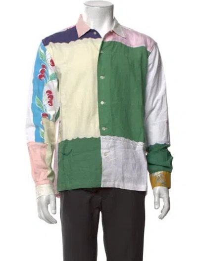 Pre-owned Bode Graphic Print Long Sleeve Shirt In Green
