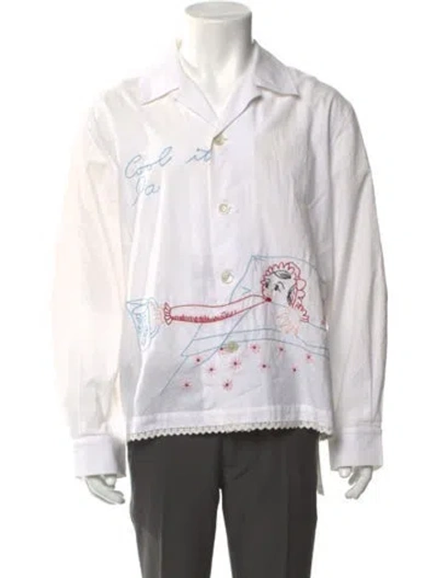 Pre-owned Bode Graphic Print Long Sleeve Shirt In White