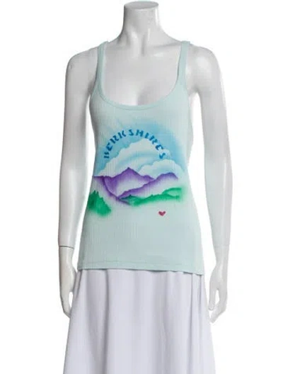 Pre-owned Bode Graphic Print Scoop Neck Top In Blue