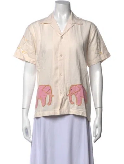 Pre-owned Bode Graphic Print Short Sleeve Button-up Top In Neutrals