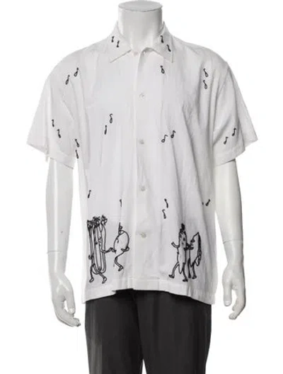 Pre-owned Bode Graphic Print Short Sleeve Dress Shirt In White