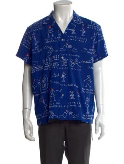 Pre-owned Bode Graphic Print Short Sleeve Shirt In Blue