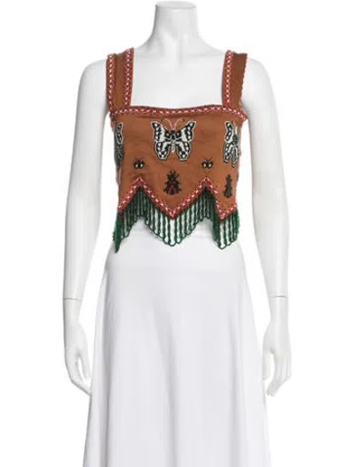 Pre-owned Bode Graphic Print Square Neckline Crop Top In Multicolor