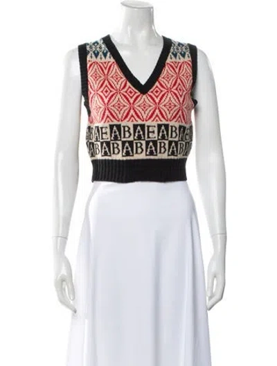 Pre-owned Bode Graphic Print V-neck Sweater In Multi