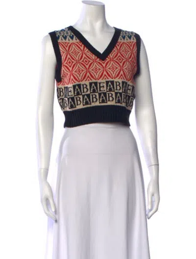 Pre-owned Bode Graphic Print V-neck Sweater In Neutrals