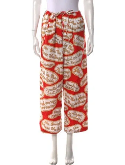 Pre-owned Bode Graphic Print Wide Leg Pants In Orange