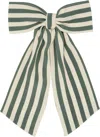 Bode Soda Stripe Bow Barrette In Green Cream Grcrm