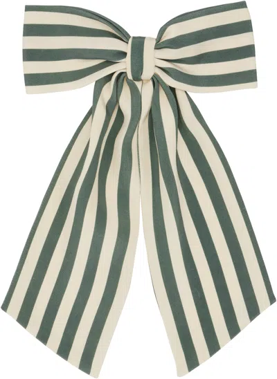 BODE GREEN & OFF-WHITE SODA STRIPE BOW BARRETTE
