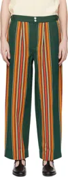 Bode Green & Orange Parakeet Stripe Trousers In Green Multi