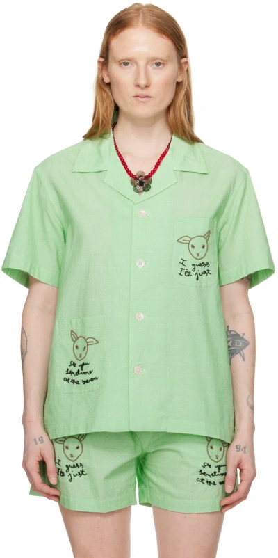 Bode Green & White 'see You At The Barn' Shirt In Wtgrn White Green