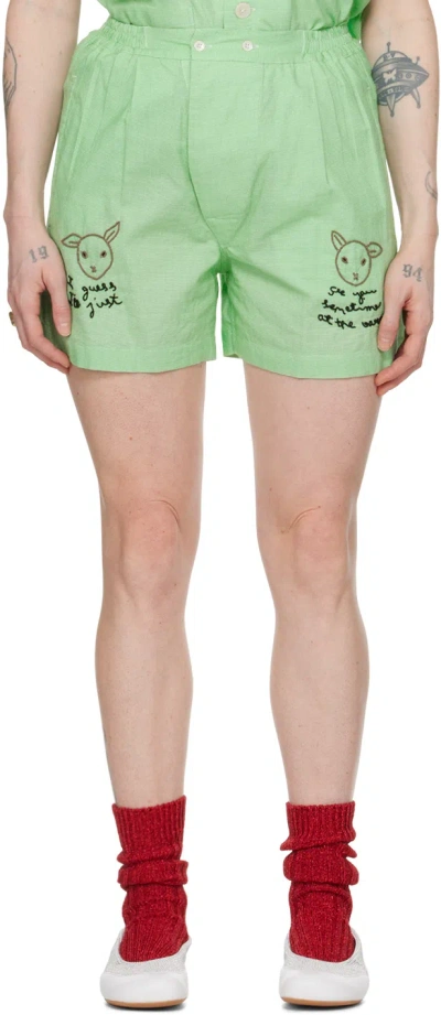 Bode Green & White 'see You At The Barn' Shorts In Wtgrn White Green