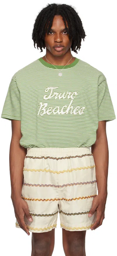 Bode Green & White 'truro' T-shirt In Gncrm