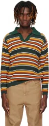 Bode Boxy Parakeet Stripe Long Sleeve Polo In Multi