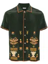 Bode Beaded Paddock Sampler Short Sleeve Silk Button-up Shirt In Green