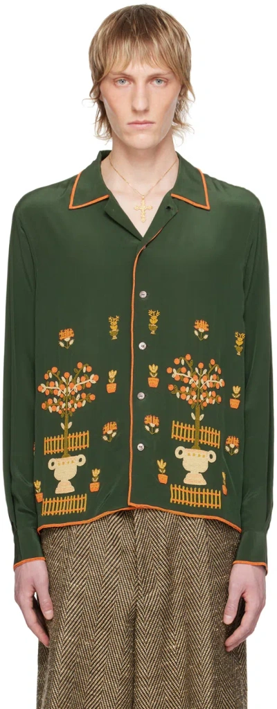 Bode Green Beaded Paddock Sampler Shirt In Grmlt