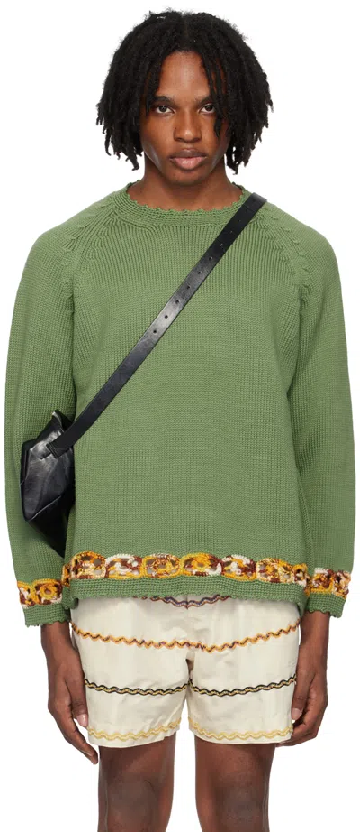 Bode Daisy Garland Merino Jumper In Green