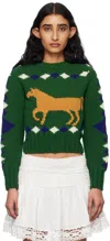 Bode Green Diamond Corral Sweater In Green Multi Grmlt