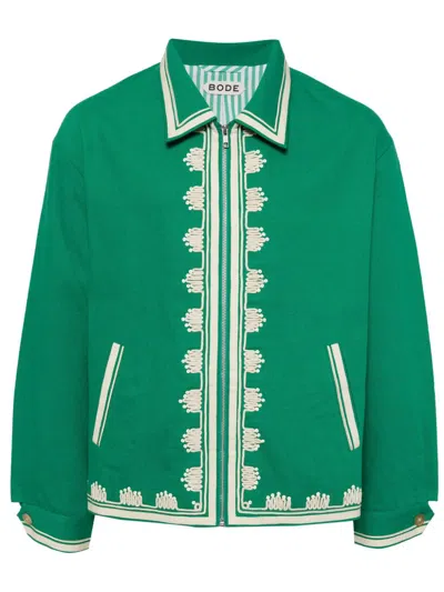 Bode Green Embroidered Edges Cotton Shirt Jacket In Grün
