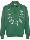 Bode Embroidered Wool Polo Sweater In Green