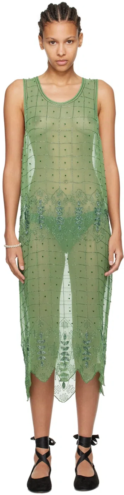 BODE GREEN GRID VINE MIDI DRESS