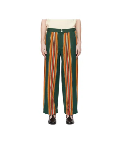 Bode Green  Orange Parakeet Stripe Trousers In Multicolor