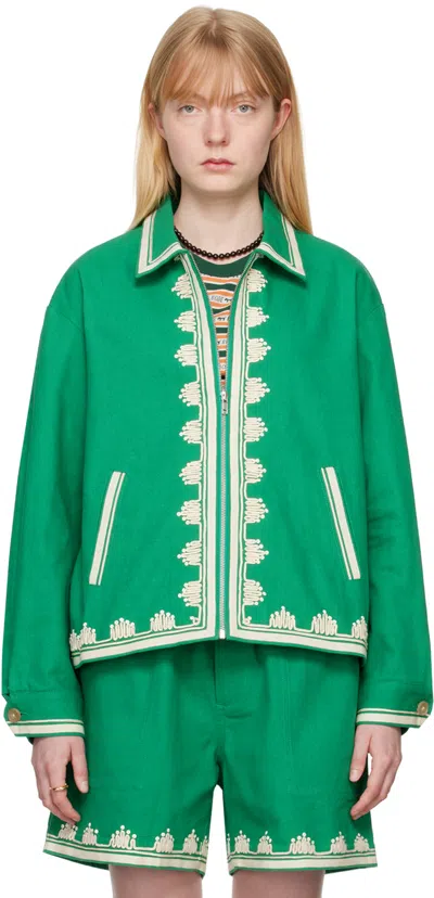 Bode Green Ripple Appliqué Jacket In Ecgrn Ecru Green