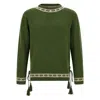 Bode Moritz Tassel Trim Virgin Wool Sweater In Green