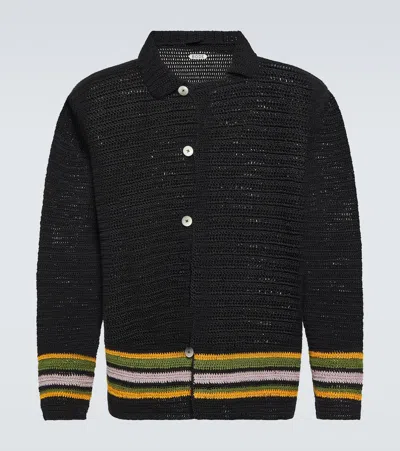 Bode Harbor Stripe Crochet Cotton Cardigan In Blue