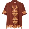 Bode Leaf-print Scalloped Shirt In Brown