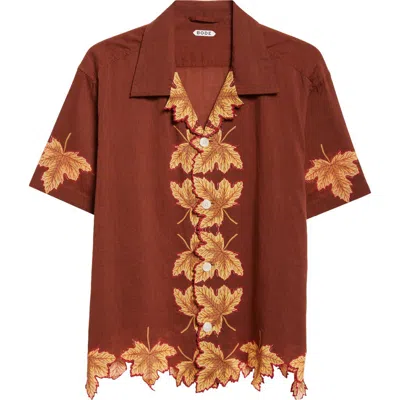 Bode Leaf-print Scalloped Shirt In Brown