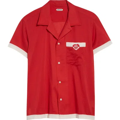 Bode Heart Deco Cotton Voile Camp Shirt In Red