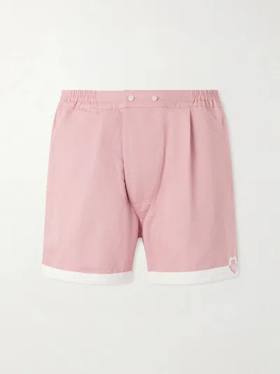 Bode Heart Deco Straight-leg Logo-appliquéd Cotton-faille Shorts In Pink