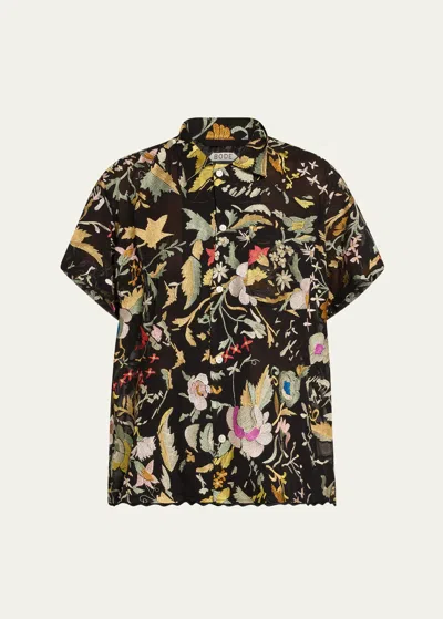 Bode Heirloom Floral Button Down Silk Shirt In Multi