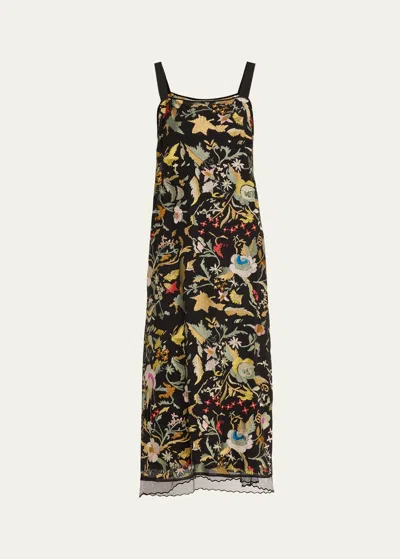 Bode Heirloom Floral Chiffon Gown In Black Multi