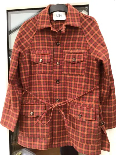 Pre-owned Bode Hillsdale Sunset Plaid Wool Jacket (s/m) In Orange