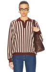 Bode Hogan Stripe Polo Sweater In Brown Multi