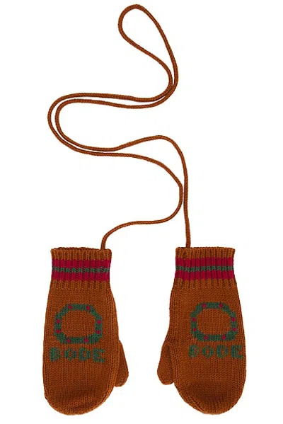 Bode Holly Stripe Mittens In Orange