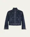 Bode Howard Studded Suede Jacket In Dark Navy