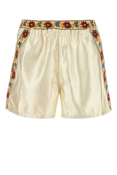 Bode Ivory Satin Candyfloss Bermuda Shorts In Brown