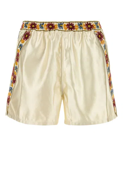 Bode Ivory Satin Candyfloss Bermuda Shorts In White