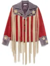 Bode Appliquéd Colour-block Fringed Suede Jacket In Rwtbl Red White Blue