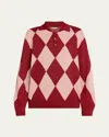 Bode Jockey Argyle Polo Sweater In Pkmlt