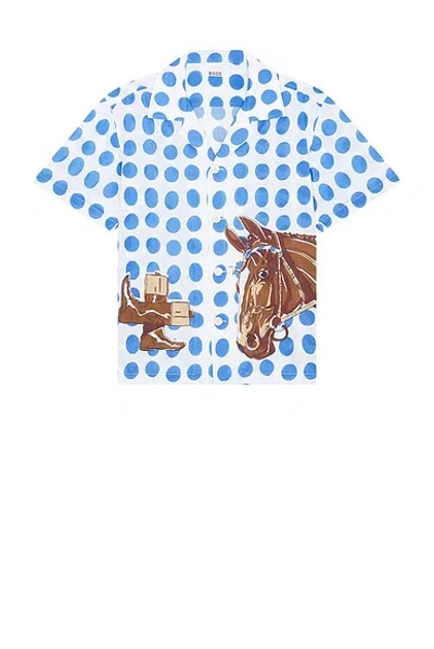 Bode Jockey Dot Printed Cotton Shirt In Blue